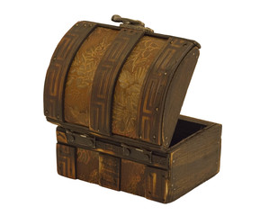 Isolated antique wooden chest on white background