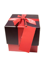 Gift box with red ribbon.
