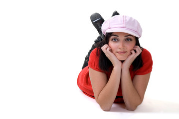 Beautiful girl in pink cap