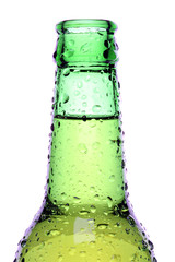 beer bottle isolated on white, wet green bottle closeup - 5628736