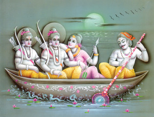 INDIAN GOD RAM JI PASSING RIVER IN THE BOTE OF KEVET