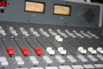 Fototapeta premium Broadcast radio sound audio mixer VU meter board