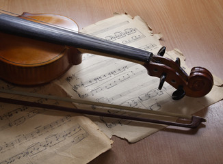 Fototapeta na wymiar violin,bow and notes 