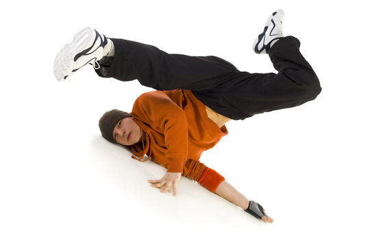 Young bboy holding up on arms and head. 