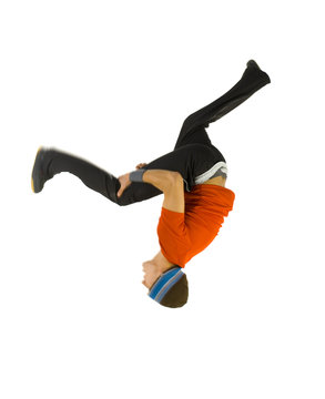 Young Bboy Doing Somersault In Air. 