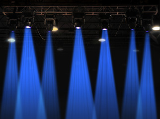 Stage lights in blue with metal rack