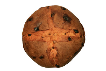 The big pie with raisin isolated on a white background