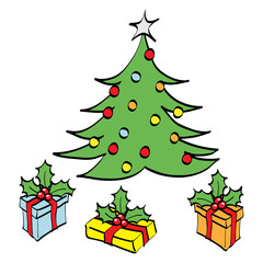 Christmas Tree and gifts cartoon