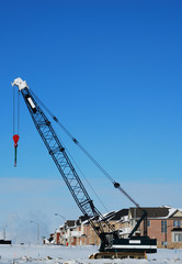 Black Crane Against Row of New Houses