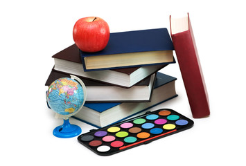 Back to scholl concept with books and school items
