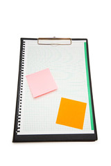 Open binder with post-it notes and blank page