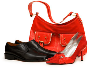 Handbag and shoes isolated on the white