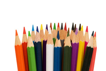 Various colour pencils isolated on the white