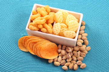 bowl of chips and pistachio - perfect snack for party