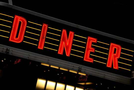 Red Neon Sign At Night - Diner