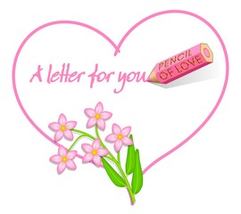 Valentines or all year round love note with wild pink flowers