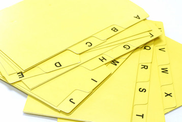 yellow alphabet file cards for office use