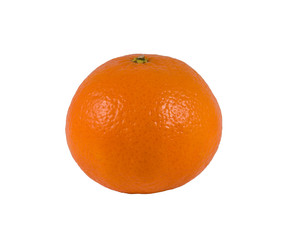 One ripe orange on a white background