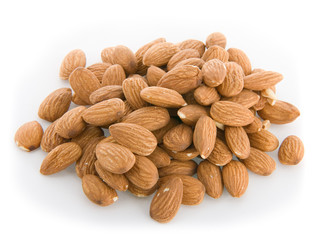 Pile of almonds isolated on white