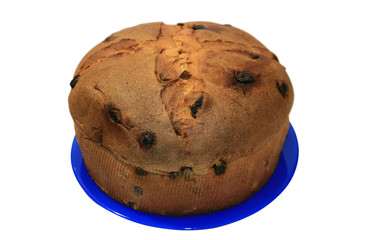 The big pie with raisin isolated on a white background