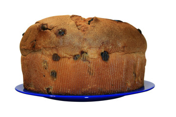 The big pie with raisin isolated on a white background