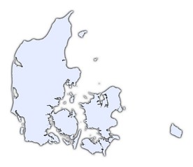 Denmark light blue map with shadow