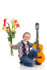 young boy casual dressed, smiling, valentine or mother's day