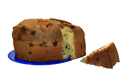 The big pie with raisin isolated on a white background