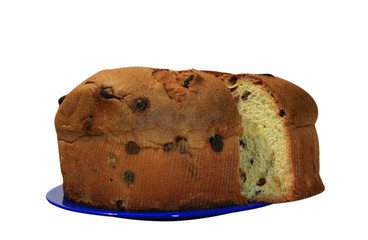 The big pie with raisin isolated on a white background