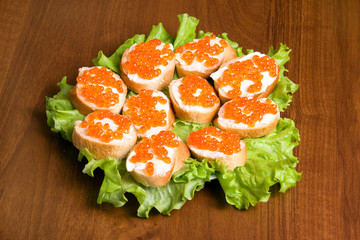 Sandwiches with red caviar