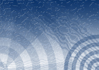 The abstract blue background, covered with droplets of water