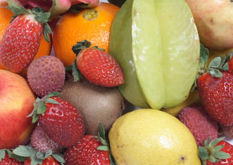 color exotic fruits background with many colors