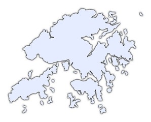 Hong Kong light blue map with shadow