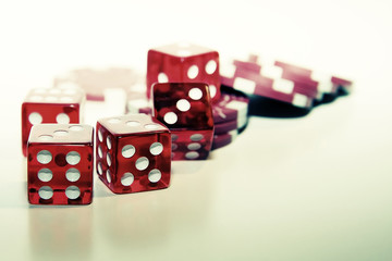 Red dices and chips - high key