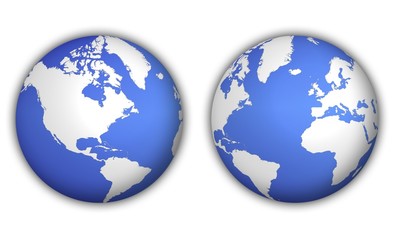 two different views of world globe with shadow