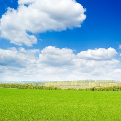 Autumn field, blue the sky and clouds.