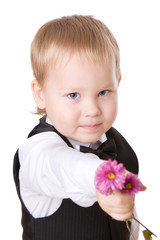 little boy with small bouquet