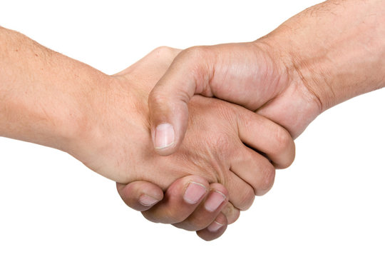 Two man shaking hands, isolated on white