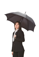 Beuatiful brunette businesswoman with umbrella.