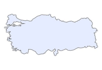 Turkey light blue map with shadow