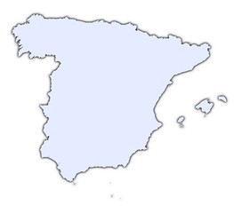 Spain light blue map with shadow