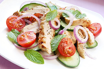 Chicken salad with cucumber and mint.  