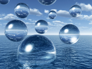 Fototapeta na wymiar Rising water balls - digital artwork.