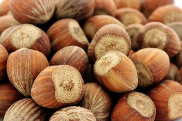 Close-up of hazelnuts. Shallow deapth of field