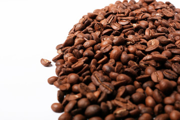 fresh coffee beans on white background