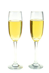 Two glass of champagne drinks isolated on white