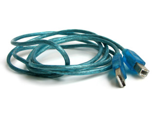 Blue usb cable connectors on white background