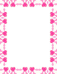 Blank page framed with pink heart figurines.