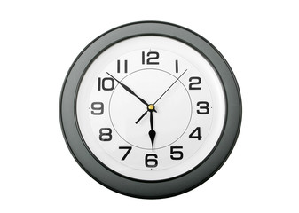 grey and white with black numbers wall clock