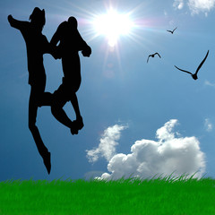 Couple jumping